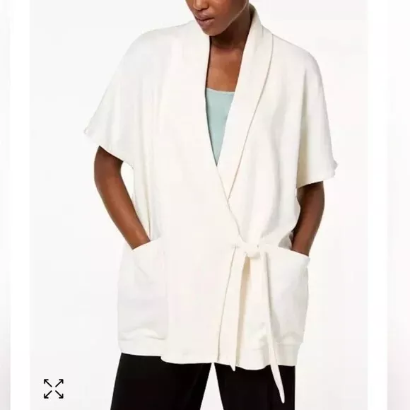 NWT Eileen Fisher Organic Cotton & Linen Blend Draped Wrap Jacket One Size