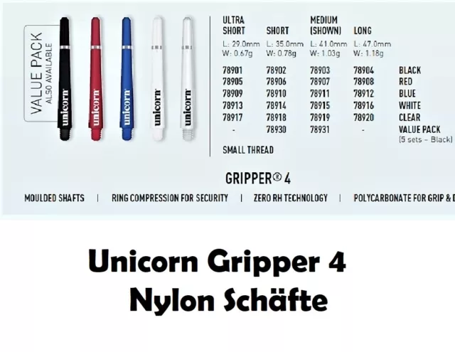 6 Stück Unicorn Gripper 4 Schäfte Nylon Shaft Dart - Variante wählbar - NEU