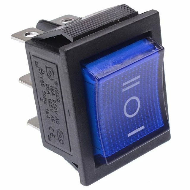 On-Off-On DPDT Rocker Switch - Large Rectangle, 16A 250V AC/DC, Panel Mount, Quick Connect Terminals