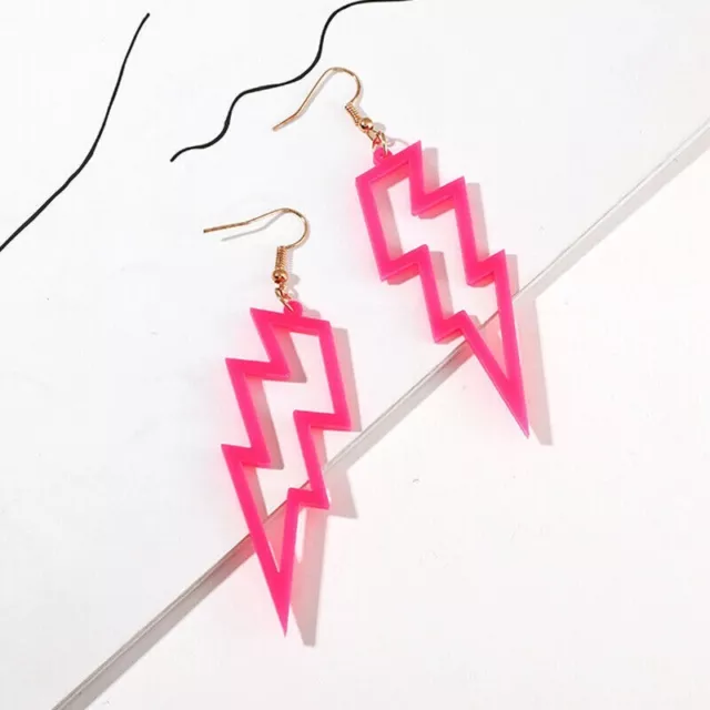 NEON LIGHTNING Pink Earrings Funky Kitsch 80s,90s Punk Rock Bolt celebration emu