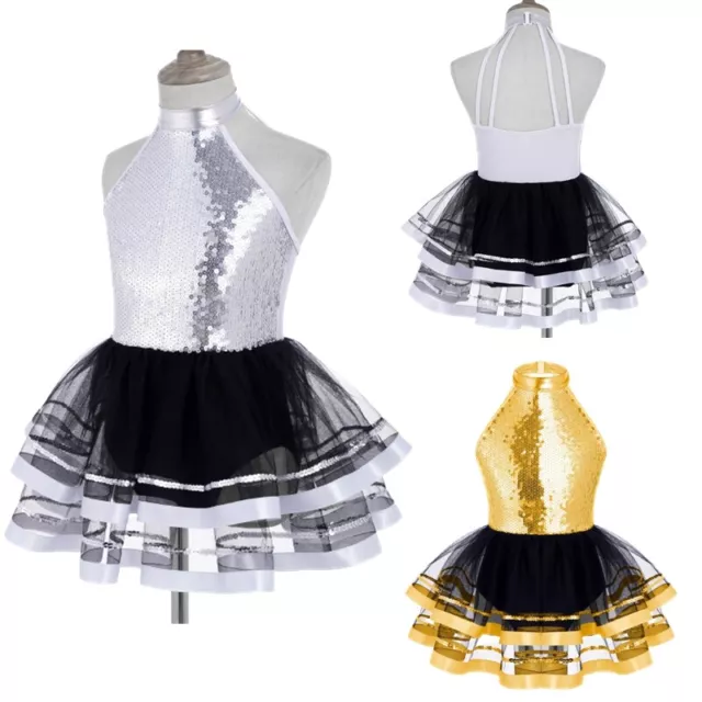 Kids Girls' Sequined Ballet Tutu Dress Ballerina Leotard Jazz Latin Dance wear