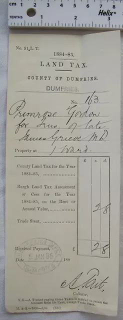 1880 receipt Land Tax, Margaret Stewart, Dumfries