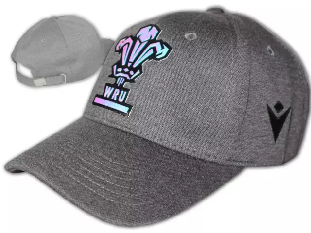 Wru Wales Rugby Basecap Gris Macron Gallois Rugbyunion Fan Casquette Unique
