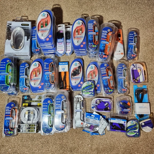 Job Lot of 66 x Assorted Computer Leads Ethernet Leads Cables All NEW
