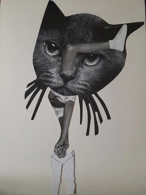 Gravure Surréaliste Antoine Agra - Estampe Gaufrée Année 1970, Thème Chat, Art Vintage