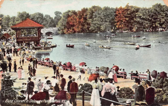 Buffalo NY New York Delaware Park Band Concert Ivy Arch Bridge Vtg Postcard A45