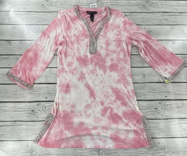 INC International Concepts Women's Tonal Tie Dye sequence Top sz M