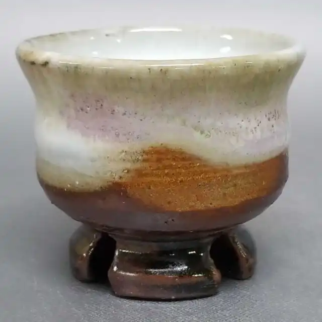 AK86)Japanese Pottery Guinomi Sake Cup 3 color glazes by Seigan Yamane