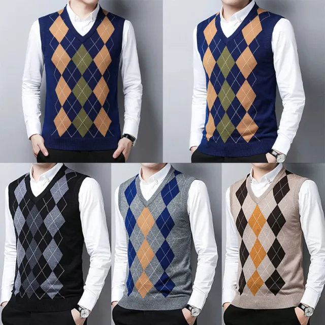 Men Sleeveless V Neck Sweater Vest Pullover Sweater Slim Fit Casual Solid Knit .