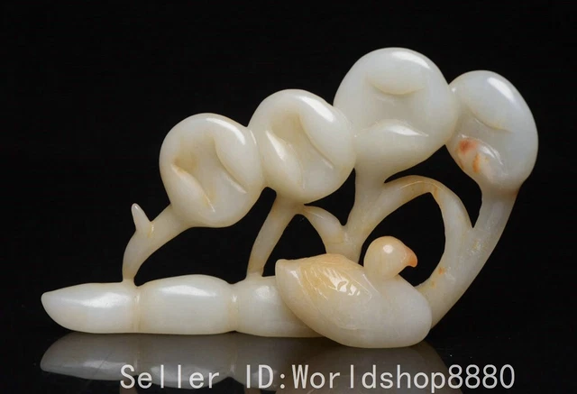 4" Ancient Chinese Hetian Nephrite Jade Goose Lotus Flower Lucky Amulet Pendant