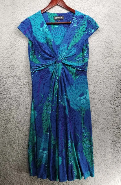 Jones New York Woman Size 10 Blue Dress Geometric Bubble Pattern