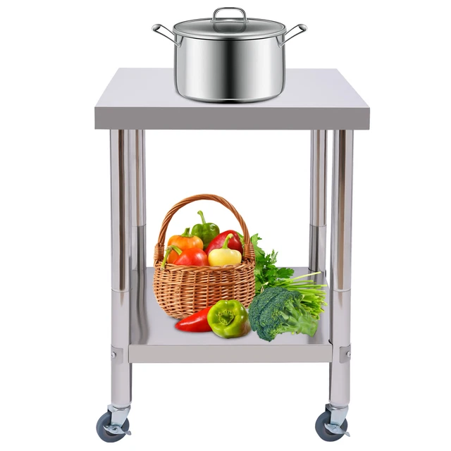 Edelstahl-Arbeitstisch Mit 2 Ebenen & Rollen – 60x30x85 Cm, Tragkraft 300 Kg, Für Küche, Restaurant, Hotel