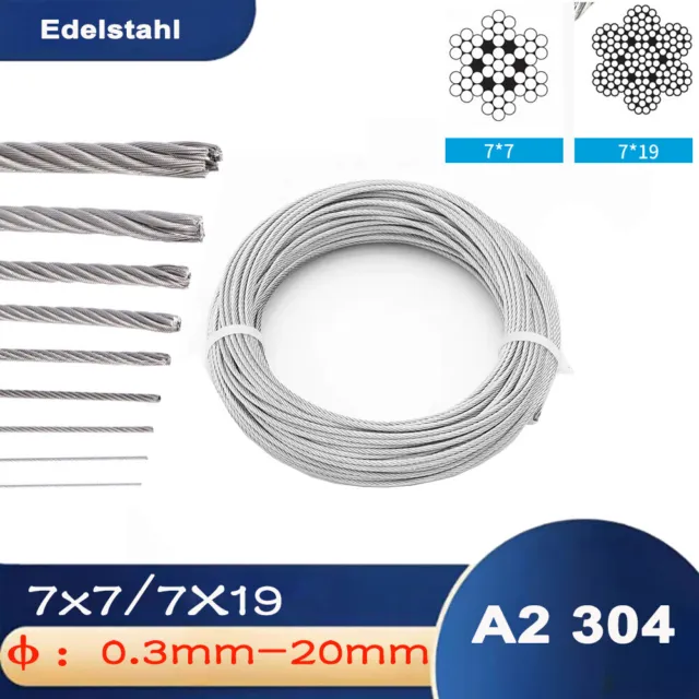 Edelstahl Drahtseil Kabel Rigging 0.3 - 20mm Stahldraht Seil Stahldraht 7x7 7X19