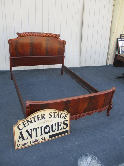 63701  Antique Burled Mahogany Full Size Bed