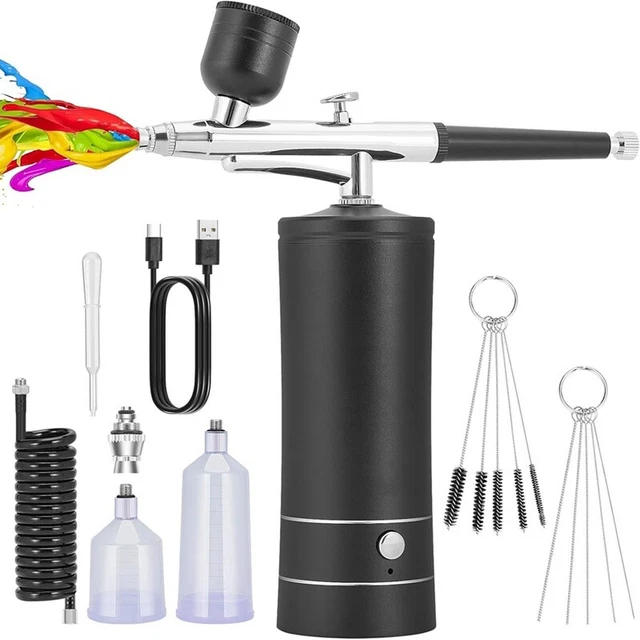 CHSEEO Kit de pistolet aérographe à double action avec alimentation par gravité pour peinture artistique, tatouage, loisirs créatifs, maquillage des ongles, modélisation (0,2/0,3/0,5 mm 2/5/13 cc