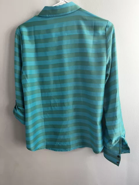 ANN TAYLOR TURQUOISE and Green Long Roll Up Sleeve Button Down Blouse ...