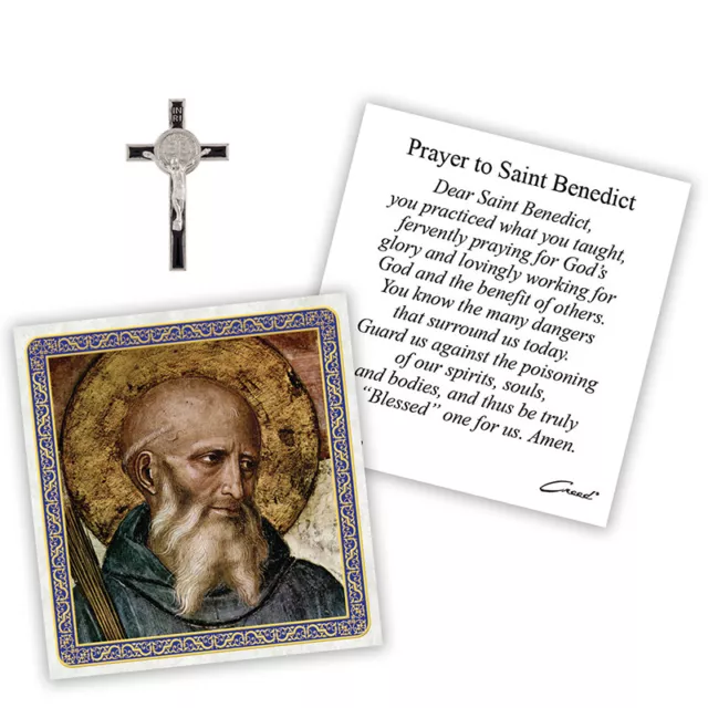 Saint St. Benedict Devotional Medal with 20" Chain and Laminated Prayer Card
