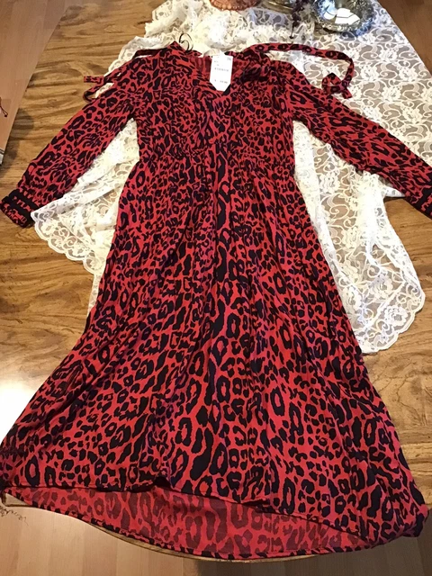 ROBE MIDI ZARA AW18 imprimé animal léopard noir rouge 7484/165