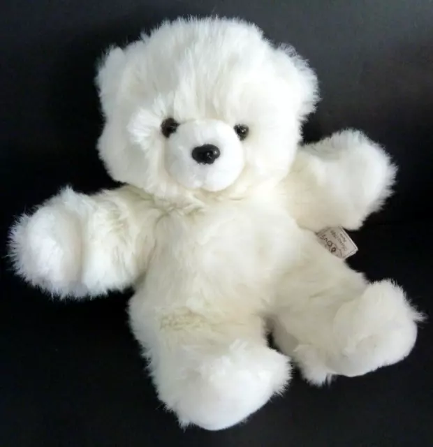 B8. DOUDOU PELUCHE HISTOIRE D'OURS OURS Odin fourrure blanc nez noir 34cm  NEUF*
