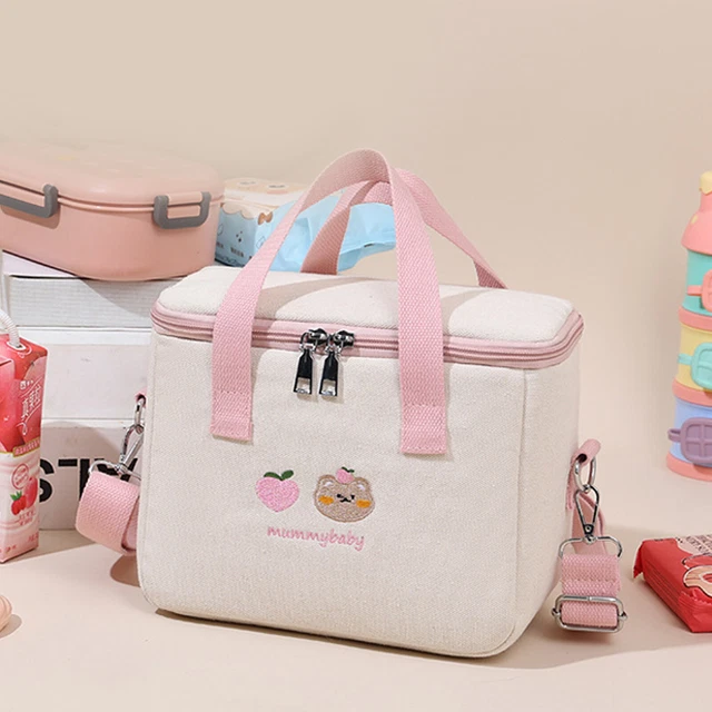 Bolsa de almuerzo impermeable dibujos animados tela Oxford bordado paquetes con cremallera Bento (rosa)