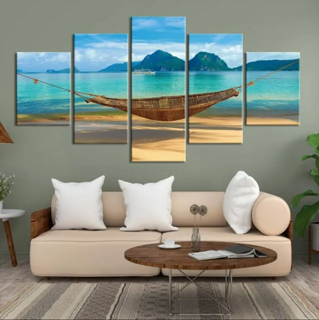 5Pcs Wall Art Canvas Painting Picture Home Decor Modern Abstract Beach Hammock