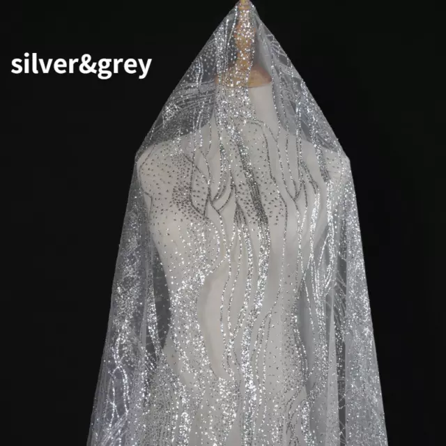 Sequin Lace Mesh Fabric Wave Tulle Voile Sheer Wedding Dress Background DIY