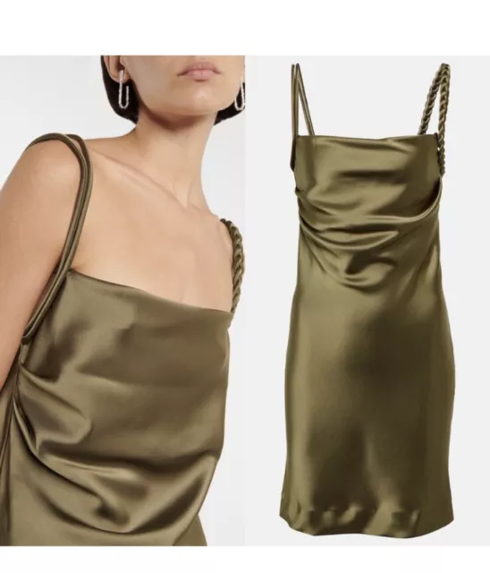 House of Harlow 1960 Dress Satin Slip Dress in Olive Green Size Medium NWT