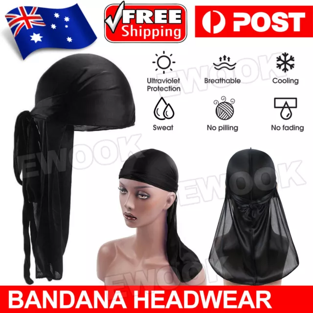 Unisex Bandana Doo Durag Headwear Soft Silk Pirate Cap Wrap Fashion Men Women