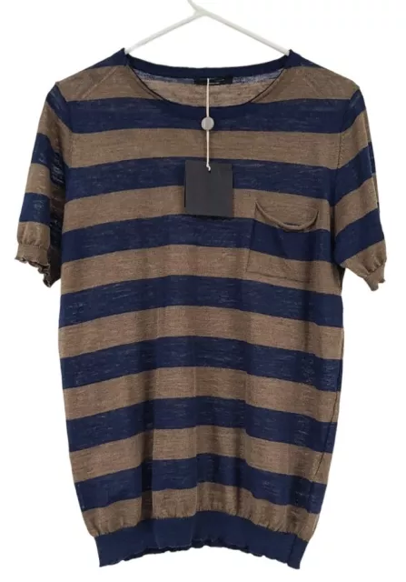 Roberto Collina Sweater Pullover Shirt Stripe Blue Tan Men's Sz 48 / US L NWT