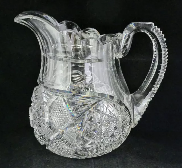 ABP American Brilliant Period Cut Glass Pitcher Heavy Many Motifs