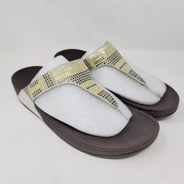 Fitflop Women's Sandals Gold Metallic Casual Shoes Thongs Size 9