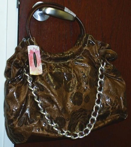 NWT Chinese Laundry BROWN Large Floral Chain Tote Hobo Shoulder Bag Satchel $81