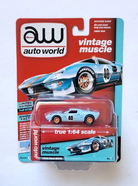 Autoworld 1965 Ford GT MK1 1/64 Modello Pressofuso Blu AW64372