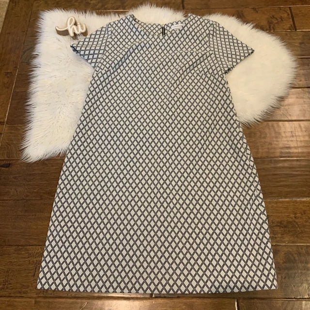 Calvin Klein Womens Dress White Black diamond Print Stretch Sheath Dress Size 14