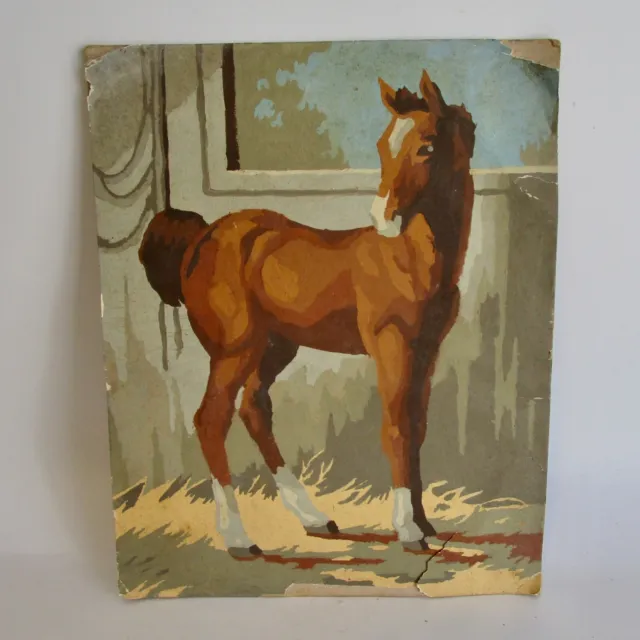 Vintage Paint by Number PBN horse pony foal colt picture art damaged equestrian