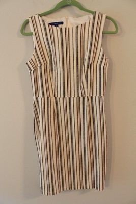 APT 9 brown ivory black striped round neck sleeveless sheath dress size 10