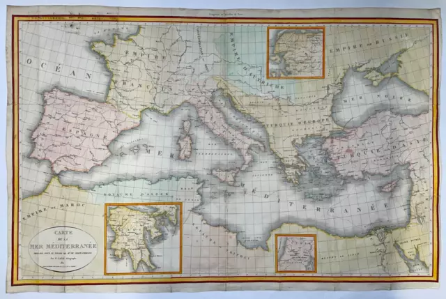 Mediterranean Sea 1811 Pierre Lapie 19Th Century Large Antique Map