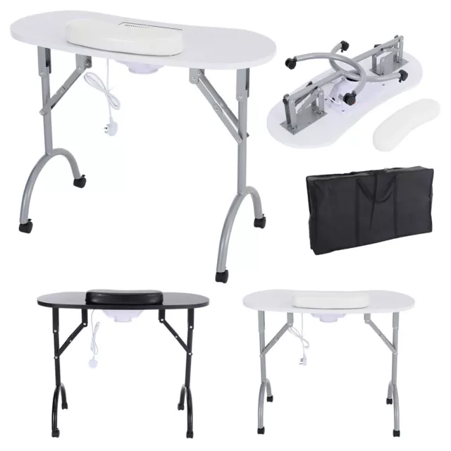 Pro Folding Portable Manicure Nail Table Salon Technician Desk WorkStation Stool