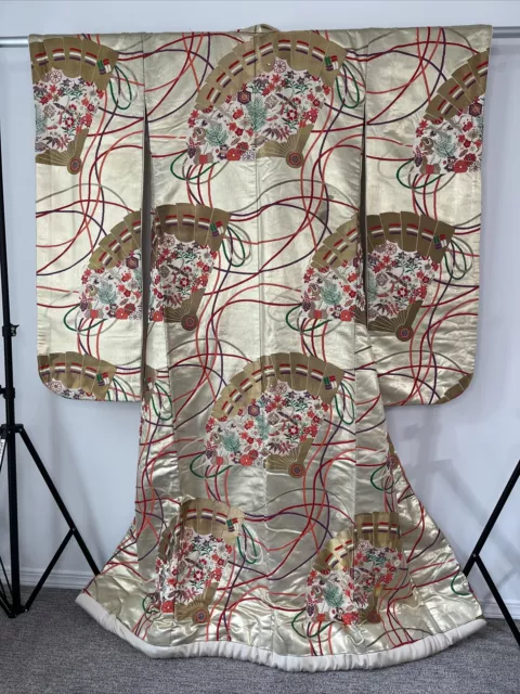 Japanese Woven Wedding Kimono Uchikake Silk Gold Fans embroidery Really Shines!