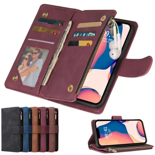 Zip Wallet Case Leather Flip Phone Cover For iPhone 15 14 Pro Max 13 12 11 XR 8