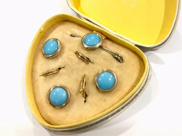 Vintage Boxed Buttons & Turquoise Brooch Set