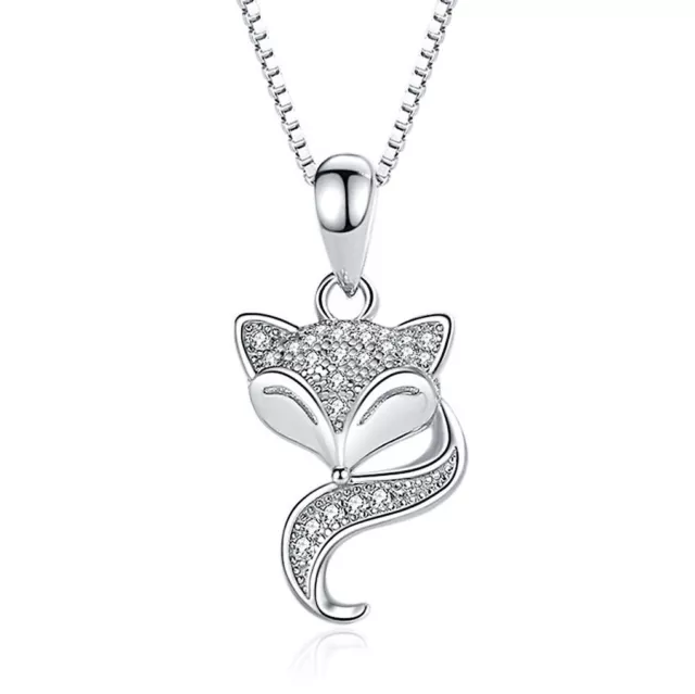 Sterling Silver Fox CZ Pendant Necklace for Her