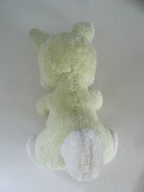 P4. DOUDOU PELUCHE NOUNOURS LAPIN VERT BLANC LANGUE ROUGE 27cm + oreilles - TBE 5