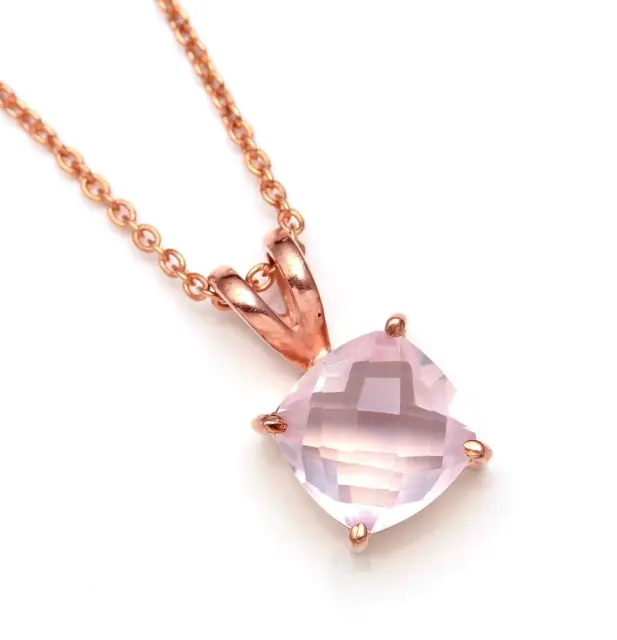 Rose Gold Plated 925 Sterling Silver Natural Rose Quartz Chain Pendant Necklace