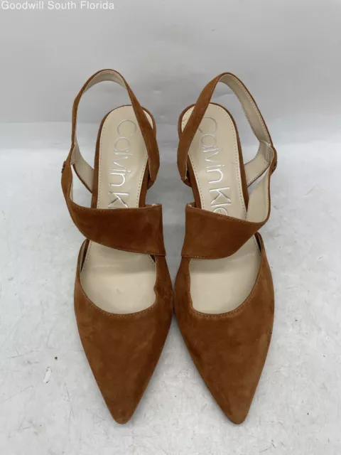 Calvin Klein Womens Kclarin Brown Pointed Toe Cone Pump Heels Shoes Size 9.5