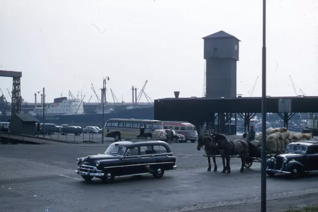 Kodak 35mm Slide 1950s Red Border Kodachrome Station Wagon Horse and Cart Boat