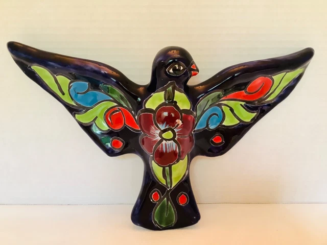 7” Tall Blue Talavera Ceramic Wall Art Bird/Dove