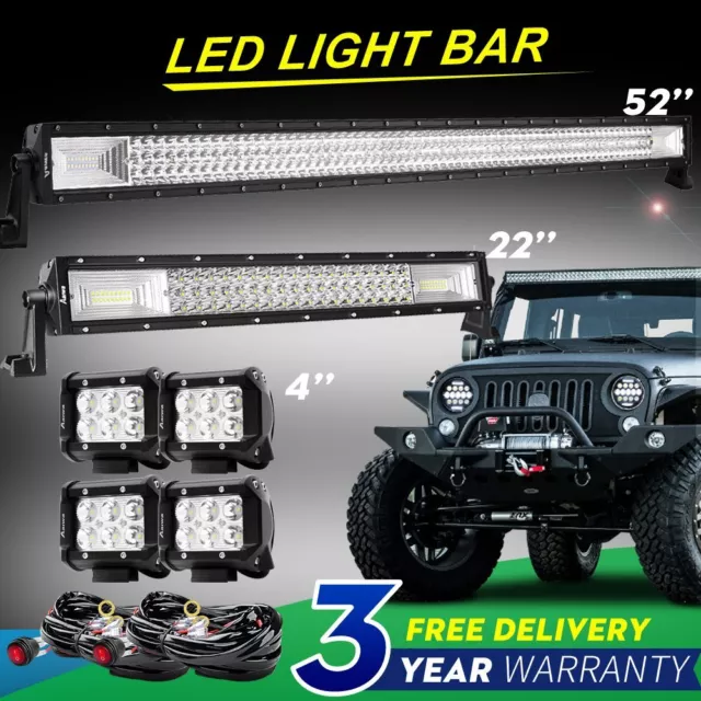 52inch LED Light Bar Curved 52''+20'' Combo +4'' Pods Offroad fit Dodge Ram  1500 