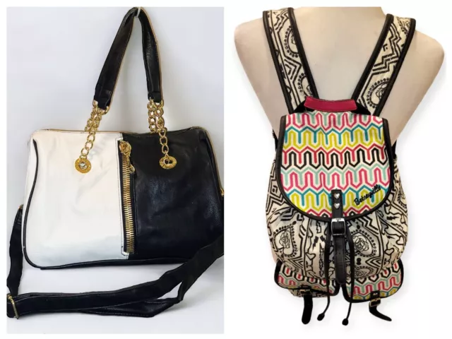 Betsey Johnson Bundle! Large Tote Adj Strap Black White & Betseyville Backpack