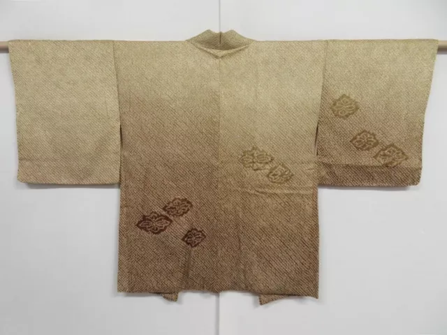 0904i07z530 Vintage Japanese Kimono Silk SHIBORI HAORI Olive-Brown